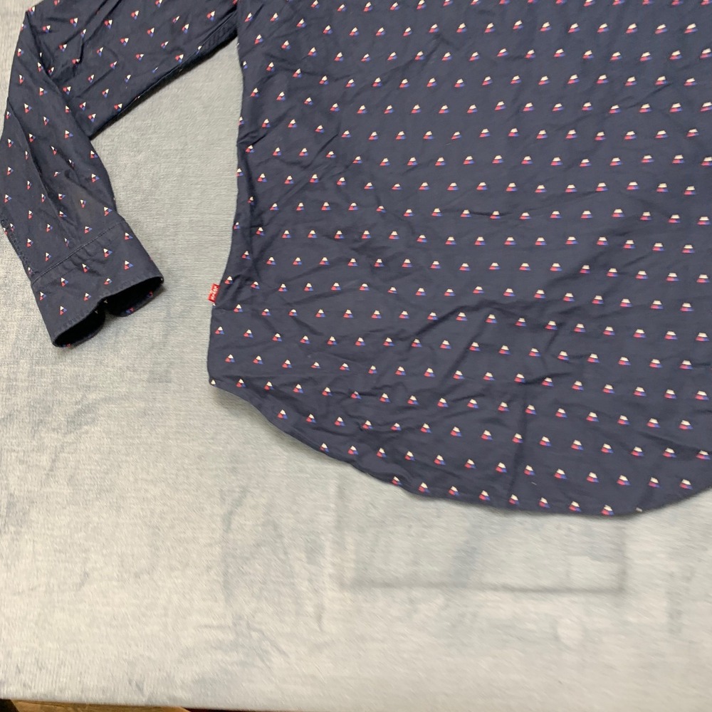 Levi's Shirt Mens Large Navy Blue Geometric Print Long Sleeve Button Up Slim Fit - Picture 13 of 16